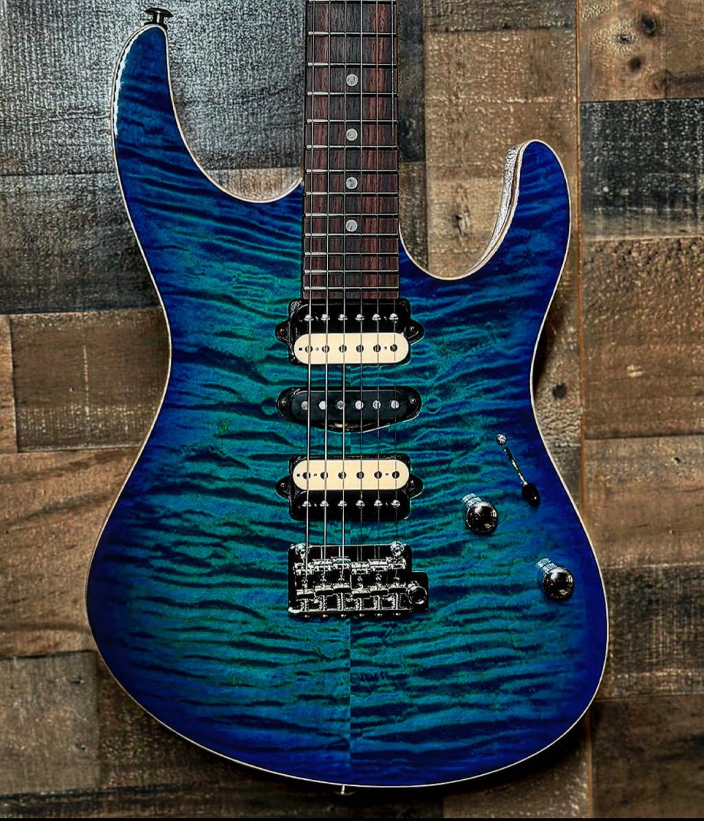 Suhr Custom Modern Aqua Blue Burst Electric Guitar - With Hard Case